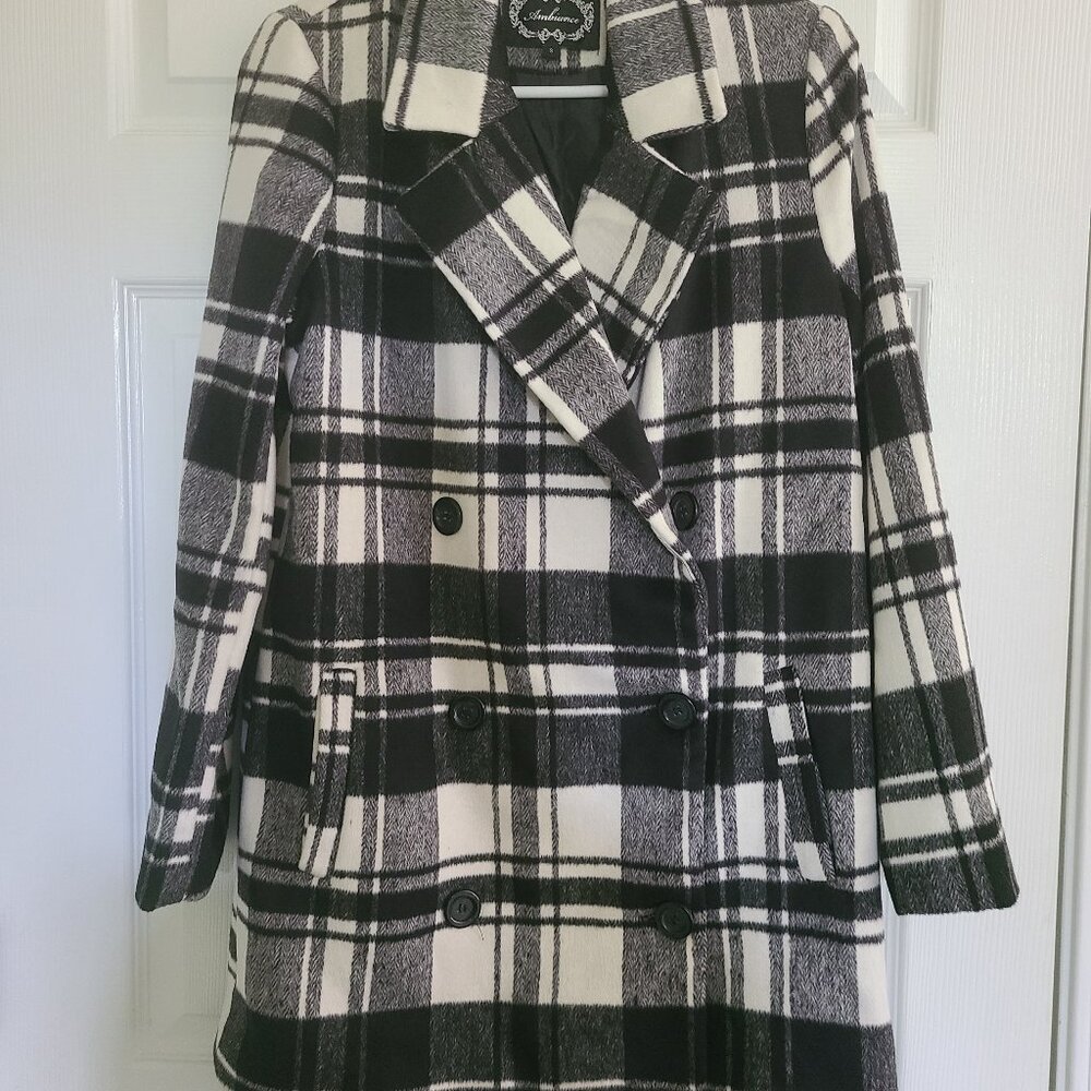 Black and white double breasted coat